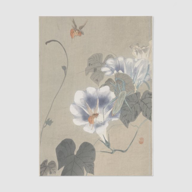 Papel De Seda Dois insetos na trepadeira por Ohara Koson (Frente )