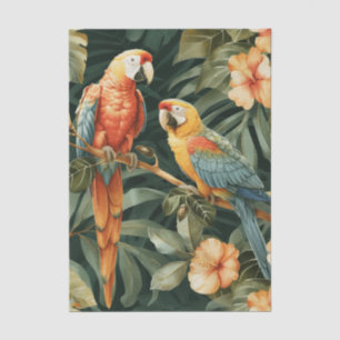 Papel De Seda Dois Papagaios Coloridos Ramo de Flor Tropical