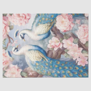 Papel De Seda Dois Pavões Florais