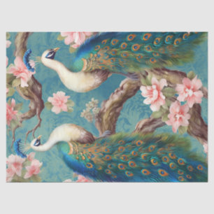 Papel De Seda Dois Pavões Florais
