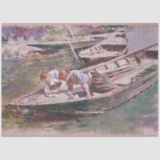 Papel De Seda Dois rapazes num barco (por Theodore Robinson) (Frente )