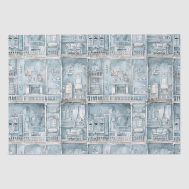 Papel De Seda Dólar Vitoriano Pale Blue Watercolor (Frente )