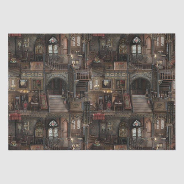 Papel De Seda Dollshouse Assombrado Gótico Vitoriano com Dolls (Frente )