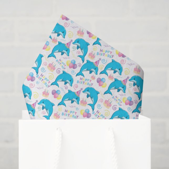 Papel De Seda Dolphin Birthday Tissue Paper (Sacola de presentes)