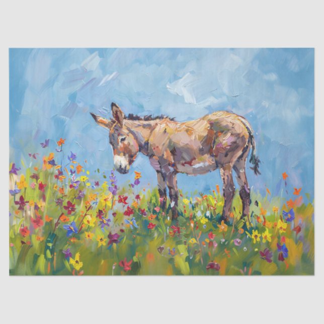 Papel De Seda Donkey com flores silvestres Impressionista Decoup (Frente )