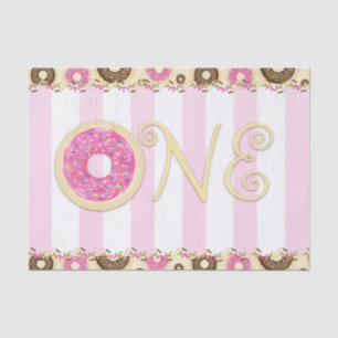 Papel De Seda Donuts Rosa com Glacê e Confeitos ONE 1º Aniversár