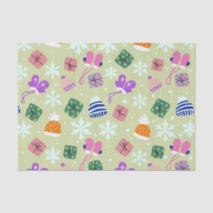 Papel De Seda Doodle Christmas Winter Glove Gifts Hats Green