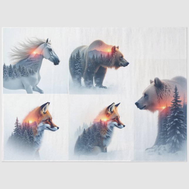 Papel De Seda Double exposure Wild animal bundle (Frente )