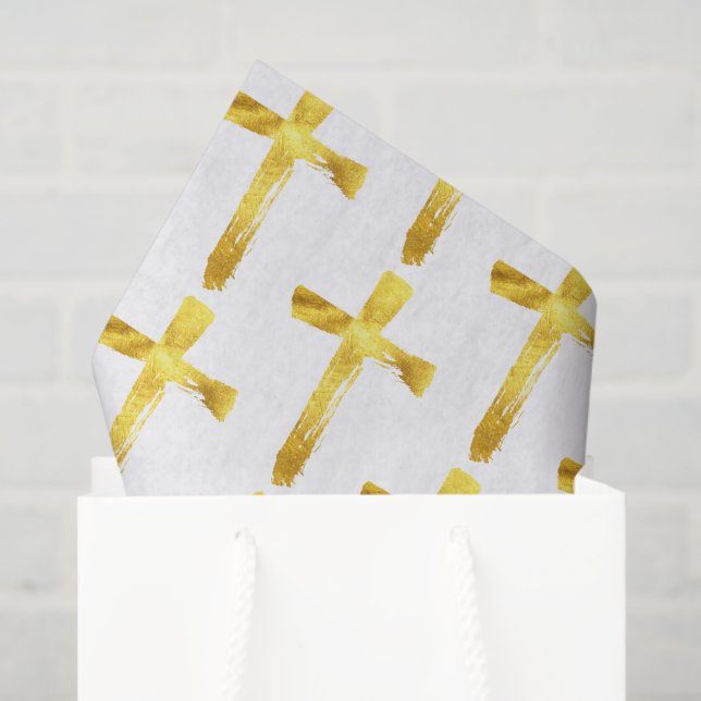 Papel De Seda Dourada Cruz de Pincel - Crucifixo Cristão Moderno (Sacola de presentes)