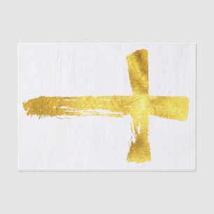 Papel De Seda Dourada Cruz de Pincel - Elegante Crucifixo Cristã