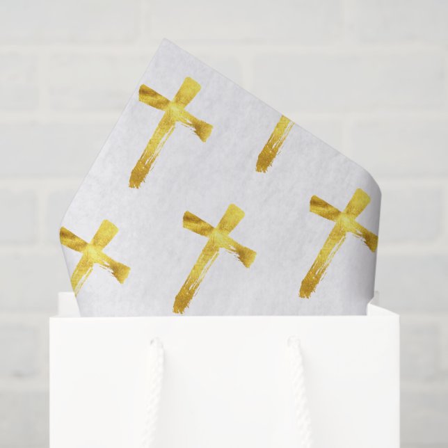 Papel De Seda Dourada Cruz de Pincel - Elegante Jesus Cristo Cri (Sacola de presentes)