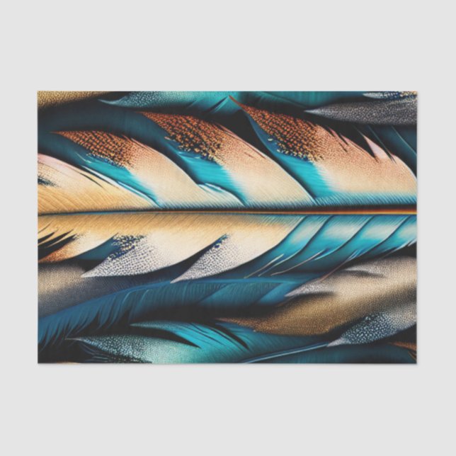 Papel De Seda Dourada e Teal Feather Art (Frente )