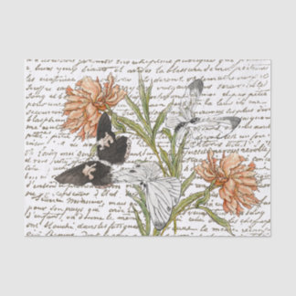 Papel De Seda Dourada escritura francesa Peony Butterfly Floral 