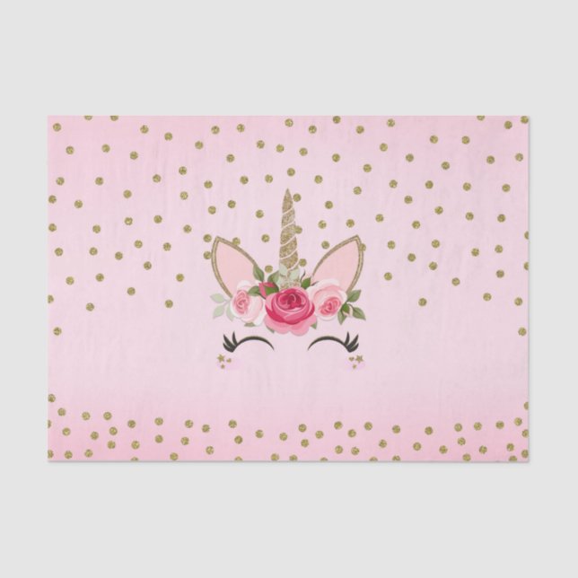 Papel De Seda Dourada Festa de aniversário de Unicórnio Floral R (Frente )
