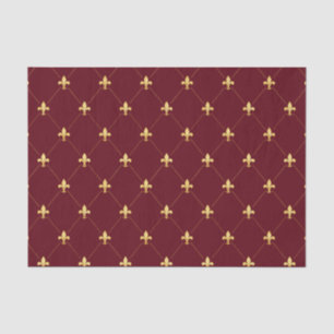 Papel De Seda Dourada Fleur-de-Lis Vinho Vermelho