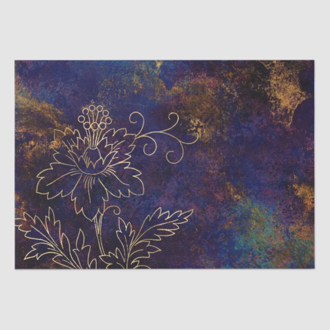 Papel De Seda Dourada Floral Grunge Damask (Frente )