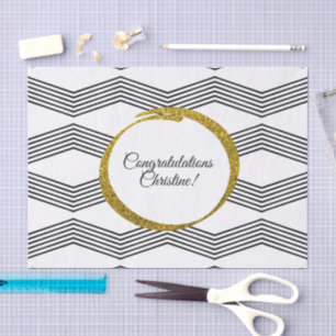 Papel De Seda Dourada Glitter Black White Chevron Zig Personaliz