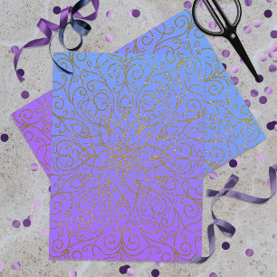 Papel De Seda Dourada Glitter Mandala Em Gradação De Roxo A Azul