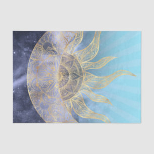 Papel De Seda Dourada Lua Sun Mandala Celestial Design