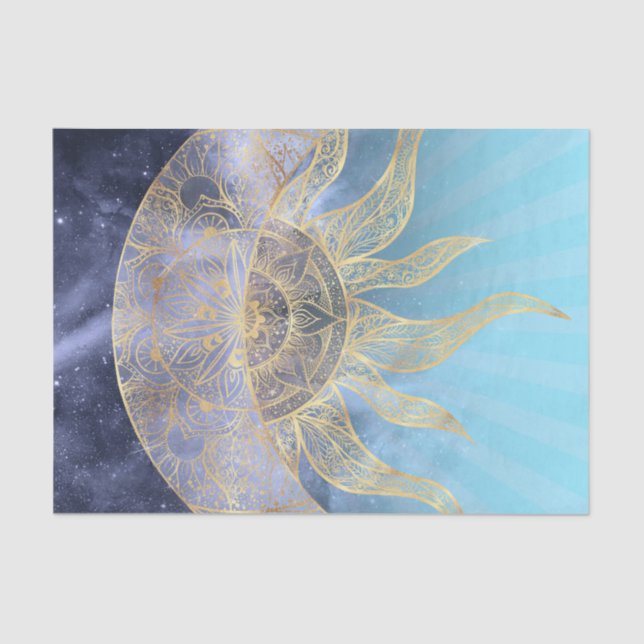 Papel De Seda Dourada Lua Sun Mandala Celestial Design (Frente )