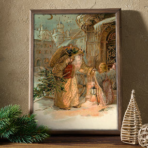 Papel De Seda Dourada Vintage Pai Natal e Anjo