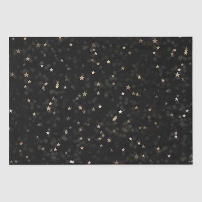 Papel De Seda Douradas estrelas e pontos em preto (Frente )