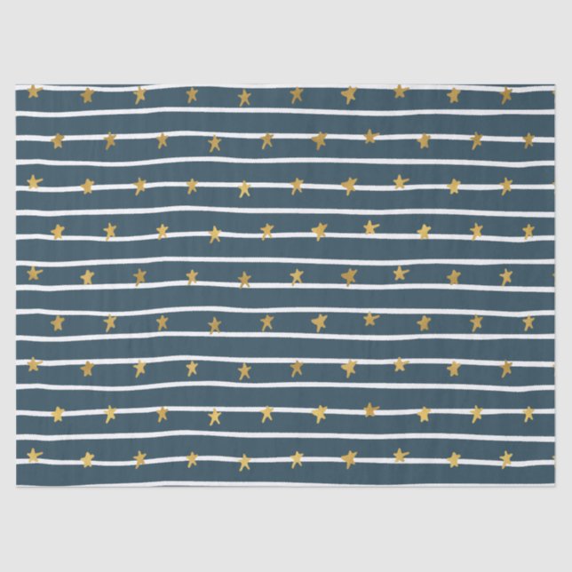 Papel De Seda Douradas estrelas e tiras azuis brancas (Frente )