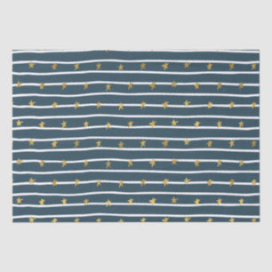 Papel De Seda Douradas estrelas e tiras azuis brancas