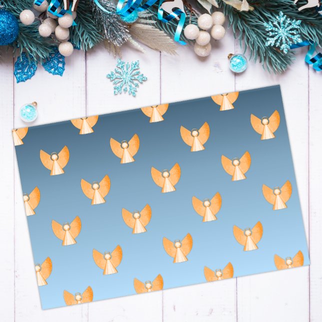 Papel De Seda Dourado anjos moderno Natal azul (Criador carregado)