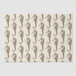 Papel De Seda Dourado Beige Marine Life Sea Patterno