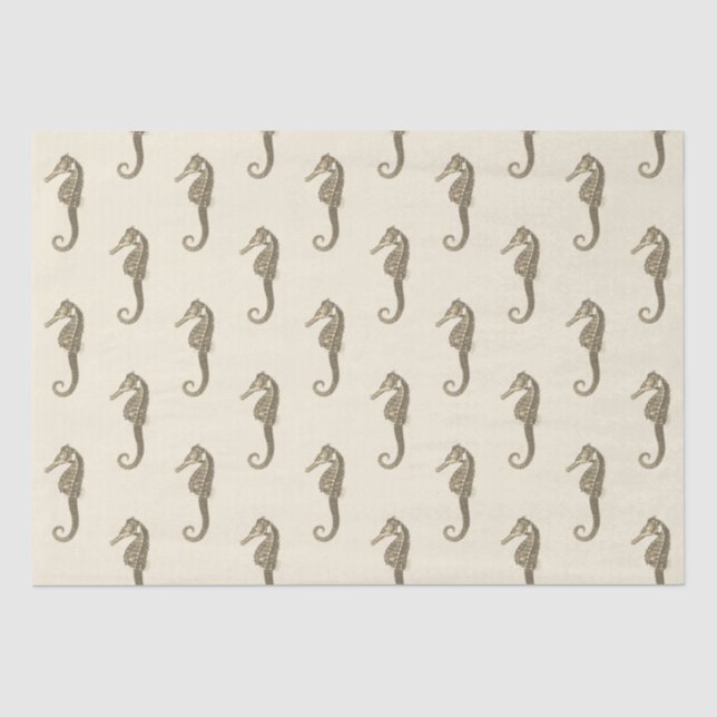 Papel De Seda Dourado Beige Marine Life Sea Patterno (Frente )