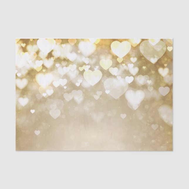 Papel De Seda Dourado Bokeh Hearts do namorados (Frente )