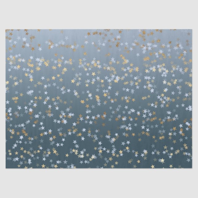 Papel De Seda Dourado Branco Azul Estrelas Brilhante (Frente )