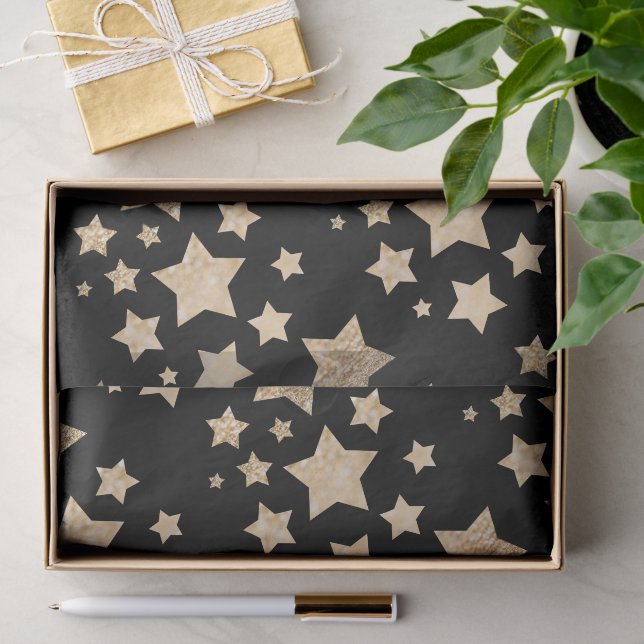 Papel De Seda Dourado brilho Estrelas Feliz Feriado de Natal pre (Presente)