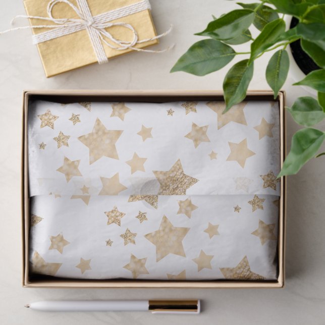 Papel De Seda Dourado brilho Estrelas Feliz Natal Branco (Presente)