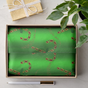 Papel De Seda Dourado Candy Canes e Holly no Natal Verde