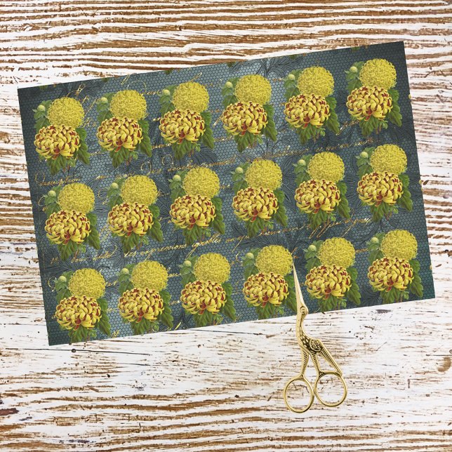 Papel De Seda Dourado crisântemo vermelho em Teal Damask n Escre (Criador carregado)