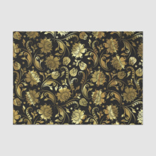 Papel De Seda Dourado Damáscaras e Fundo Preto