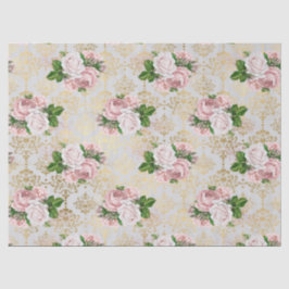 Papel De Seda Dourado Damask and Pink Roses Decoupage