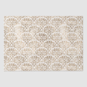 Papel De Seda Dourado e elegante Damasco para Chic Branco