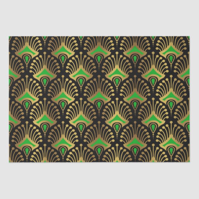 Papel De Seda Dourado e verde Art Deco, de preto (Frente )