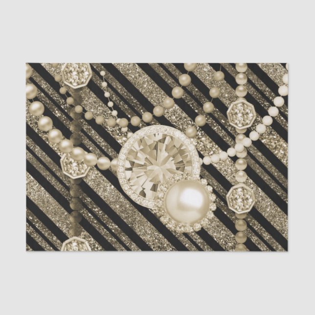 Papel De Seda Dourado faux Glitter & Jewels Tissue Paper (Frente )
