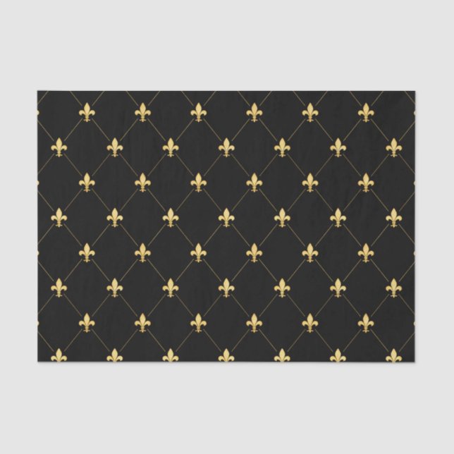 Papel De Seda Dourado Fleur-de-Lis Preto (Frente )