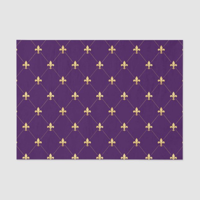Papel De Seda Dourado Fleur-de-Lis Roxo Escuro (Frente )