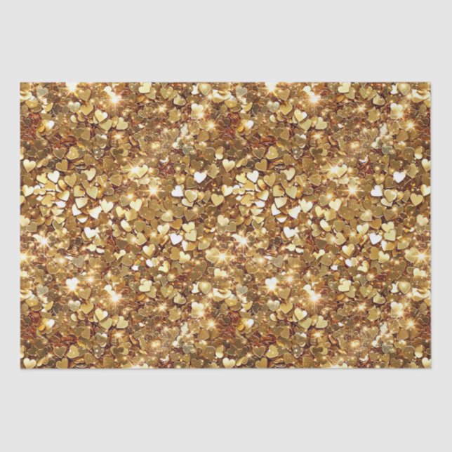 Papel De Seda Dourado Glitzy Glam Sparkle Hearts (Frente )