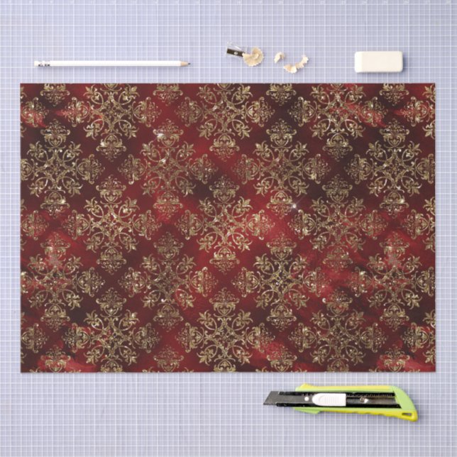 Papel De Seda Dourado Holiday Christmas Metallic Damask Elegant (Arte )