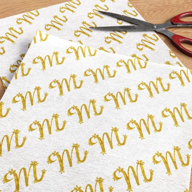 Papel De Seda Dourado - Letra M - Tecido Monograma (White & gold letter M tissue paper perfect for your Mom or anyone who has a name that begins with M)