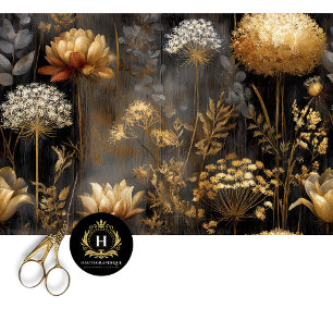 Papel De Seda Dourado Mal-humorado Decoupagem Botânica Sem Costu