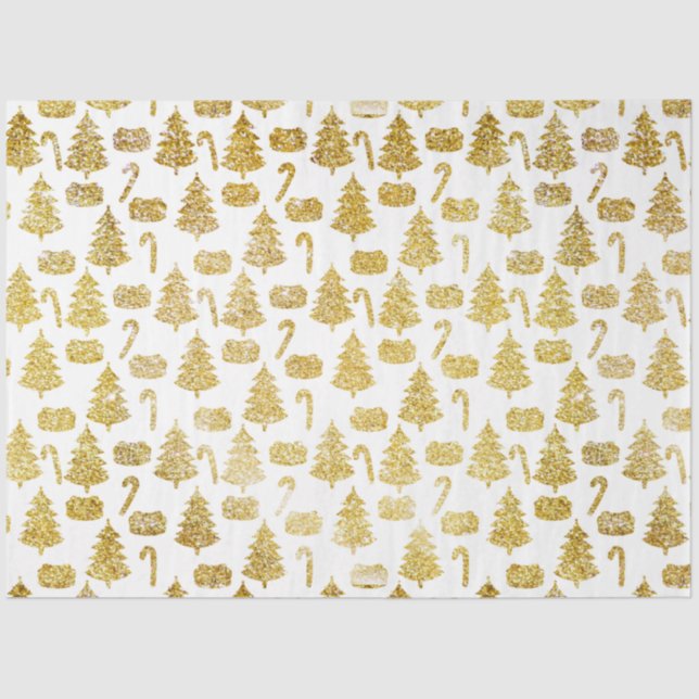 Papel De Seda Dourado Natal Árvores Doces White Christmas (Frente )