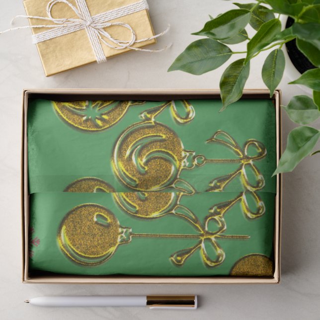 Papel De Seda Dourado Natal Baubles no Natal Verde (Presente)